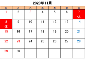 町田のブリーダーペットショップkakoの営業日と営業休業日2020年11月分