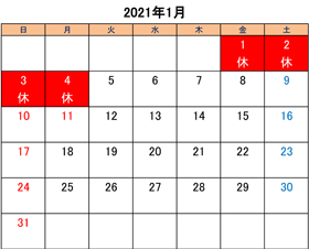 町田のブリーダーペットショップkakoの営業日と営業休業日2021年1月分