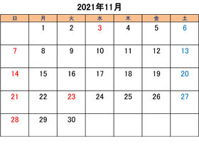 町田のブリーダーペットショップkakoの営業日と営業休業日2021年11月分